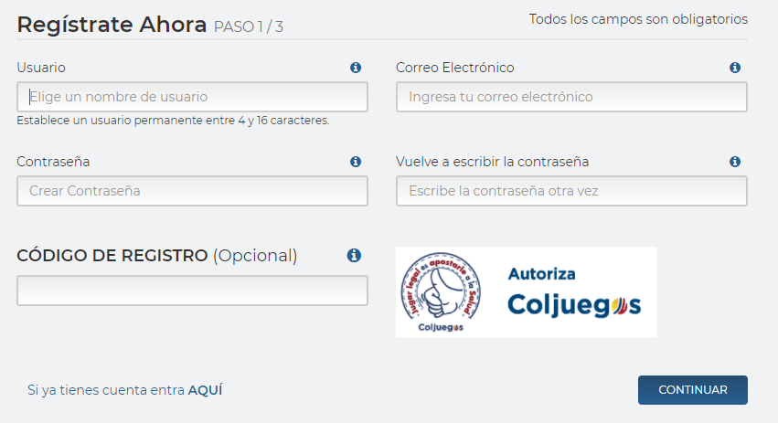 Código Registro Rushbet: registro