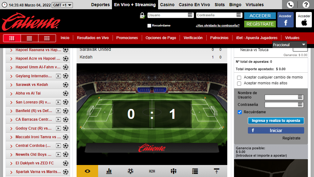 Caliente MX streaming en vivo