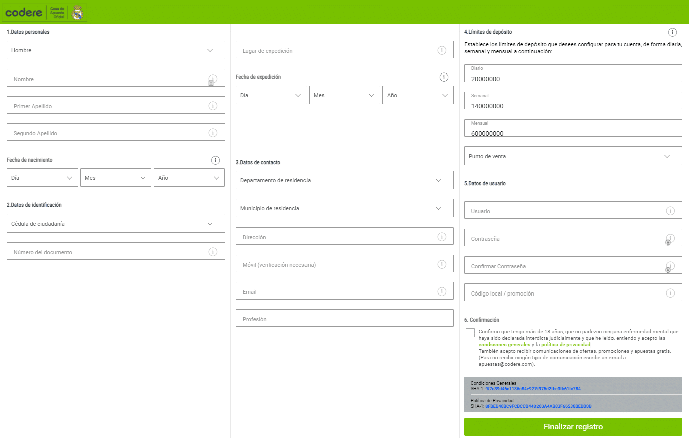 registrado en la plataforma de Codere